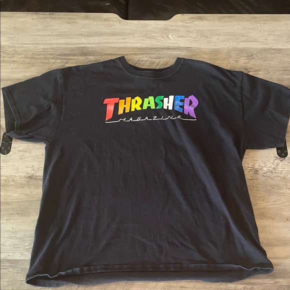 Thrasher Black Tee with Rainbow Logo - Picture 1 of 4